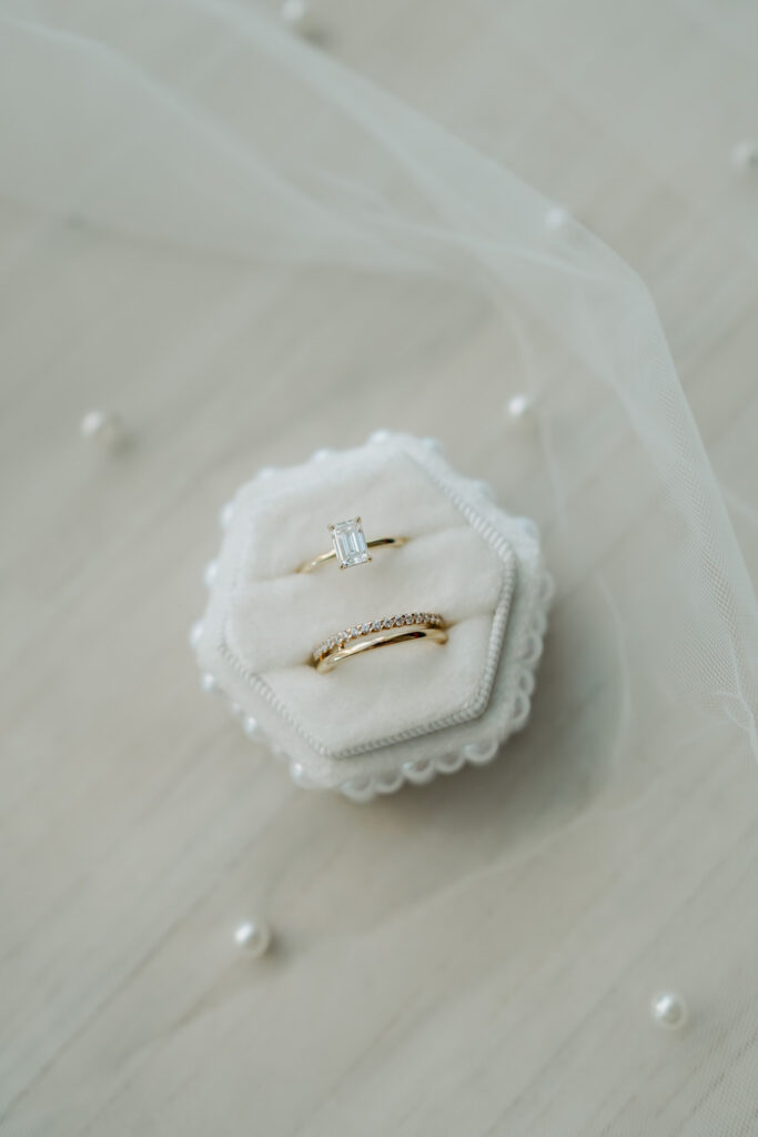 Modern and elegant wedding detail photos of the bride's rings.